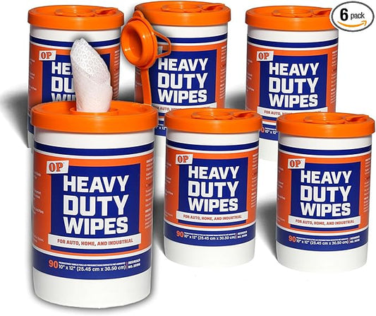OP Heavy Duty 10” x 12” Size Multi-Surface Textured Cleaning Wipes, 90 Count per Canister, 6 Pack