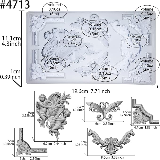 Art Mold for Polyclay Air Dry Clay Plaster, Border Frame with Cupids