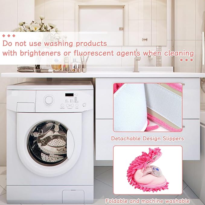 Liitrton Mop Slippers Cartoon Mop Shoes, Washable Microfiber Slippers for Floor Cleaning, Detachable Mopping Slippers for Women Home Floor Cleaning Tools (Pink Rabbit, Women 7-9/Men 5-7)