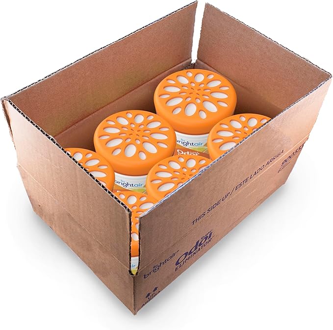 Bright Air 14 oz. Super Odor Eliminator, For Medium-Size Spaces, Mandarin Orange and Fresh Lemon Scent, Case of 6, Air Freshener, Natural Essential Oils, Lasts Up to 90 Days Each