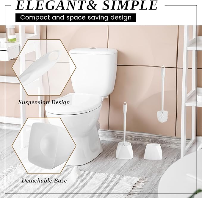 15 Sets Toilet Holder and Brush Set 16.14 Inch Toilet Bowl Cleaner Brush with Caddy Bathroom Scrub Plastic Scrubber with Long Handle for Bathroom Cleaning, Easy to Assemble(White)