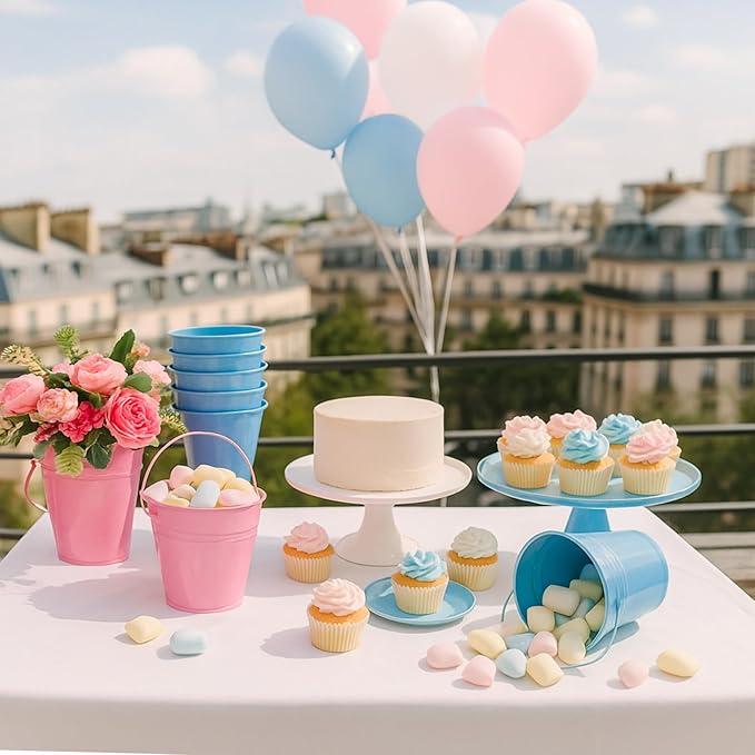 Sadnyy 12 Pack Metal Buckets with Handle, Galvanized Bucket 4.5 x 5 Inch Basket Bucket Party Supplies, Crafts for Christmas Halloween Candy Bars Vase Crafts(Pink Blue)