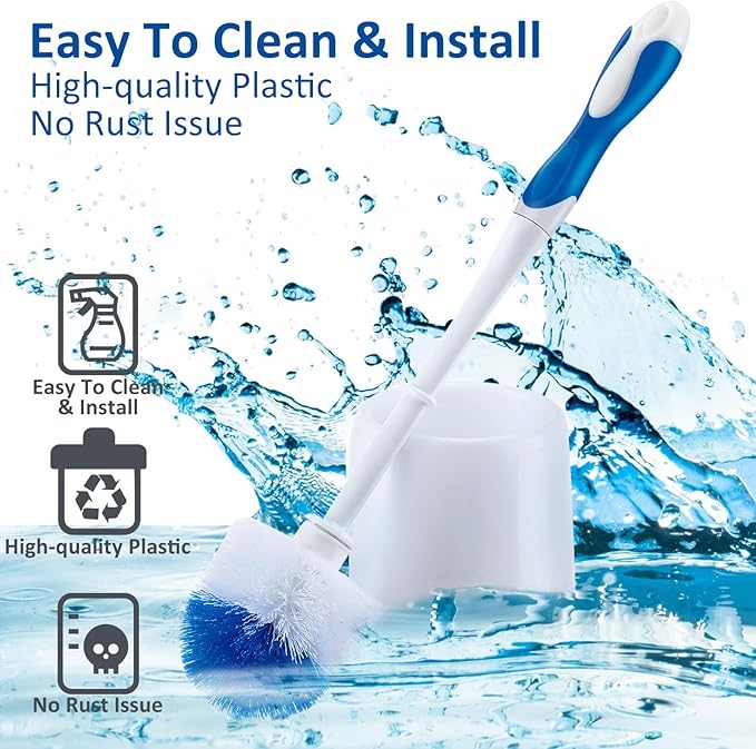 Tioncy 6 Pack 14.96 Inches Toilet Brush with Holder Toilet Bowl Brush and Caddy Set Stiff Bristles Scrubber for Bathroom Cleaning Supplies (Blue,White)