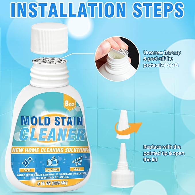 Mold Stain Cleaner Gel, 8 Fl oz Effective Washing Machine Cleaner for Front Load Washer Machine Gasket, Home Stain Cleaner Gel for Bathroom, Grout, Tile, Shower, Sink, Caulk, All-Purpose Cleaner