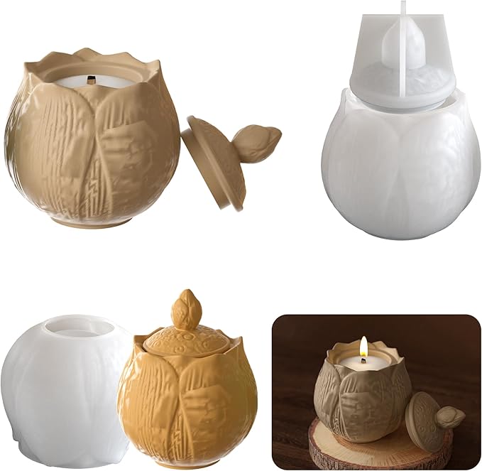 Lotus Jar Bottle Mold - Resin Casting Silicone Molds for Home Decor & Candle Making Wave Spiral Mold