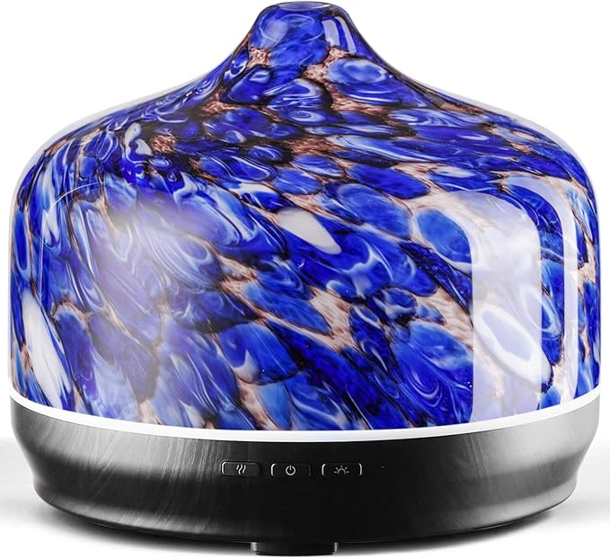 Porseme 500ml Glass Essential Oil Diffuser Aromatherapy Ultrasonic Cool Mist Humidifier 15-21 Running Hours Waterless Auto-Off Air Diffusers for Sleeping Yoga Office Working Spa and Rest (Deep Blue)
