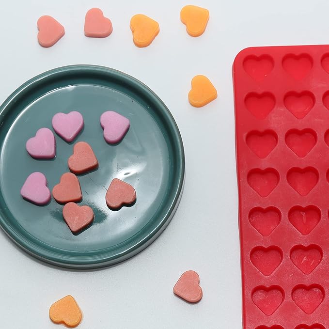 Mini Heart Silicone Mold, 150 Cavities Heart Shape Chocolate Molds for Homemade Candy/Fondant/Gummy/Jelly, Food Grade Hearts Mold for Fruit Snack/Pet Treats/Snacks Biscuits (with a Scraper)