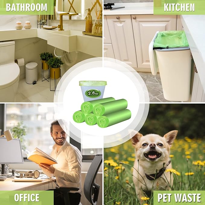 2-2.6 Gallon Trash Bags, Inwaysin Bathroom Garbage Bags, Biodegradable Small Trash Bags, Size Expanded, Clear Green, 10L, 100Bags