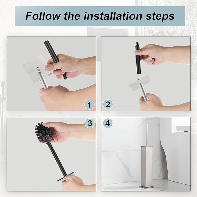 Brushed Nickel Toilet Brush and Holder,Toilet Bowl Brush with Extra Long Handle