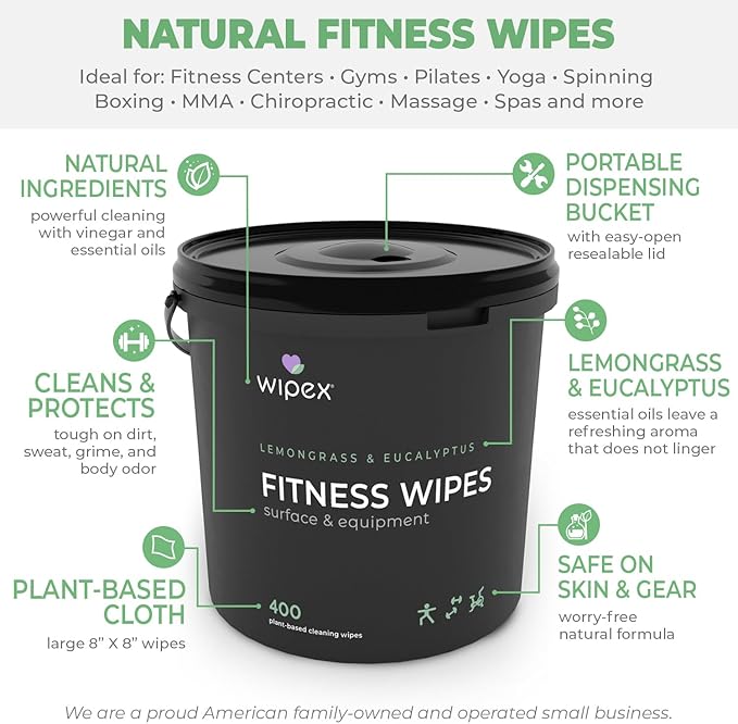 Wipex Fitness Wipes Bundle - Get 3 Buckets (1) Lemongrass, (1) Lavender, (1) Hand Sanitizing BZK, all Plant-Based Cloth, Great for Yoga Studios, Wellness Centers, and Gyms, 400 Ct (Pack of 3)