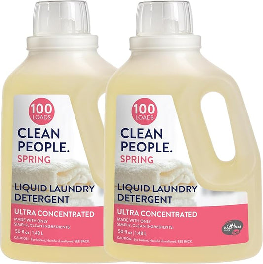 The Clean People Liquid Laundry Detergent - Recyclable Packaging, Stain Fighting - Ultra Concentrated, Laundry Soap - Spring Scent, 50 fl oz (2 Pack)