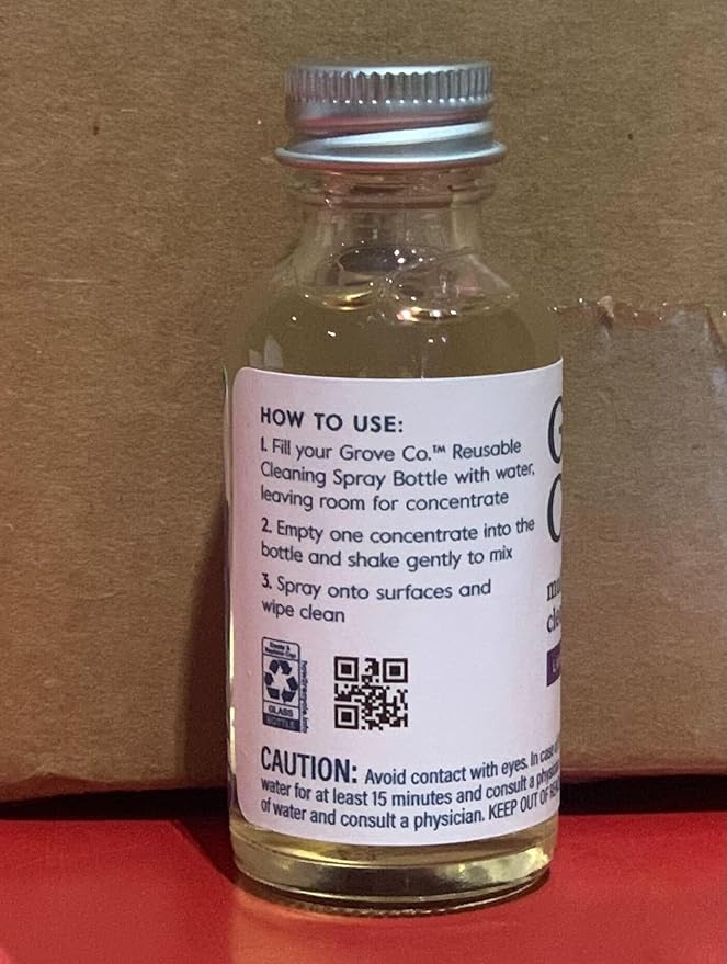 Grove Co. Multi-Purpose Cleaner, Refill Concentrate (2 x 1 Oz) + Glass Spray Bottle (16 Oz), Plant-based Household Cleaning Supplies Bundle, No Plastic Waste, Natural Lavender Blossom & Thyme Scent
