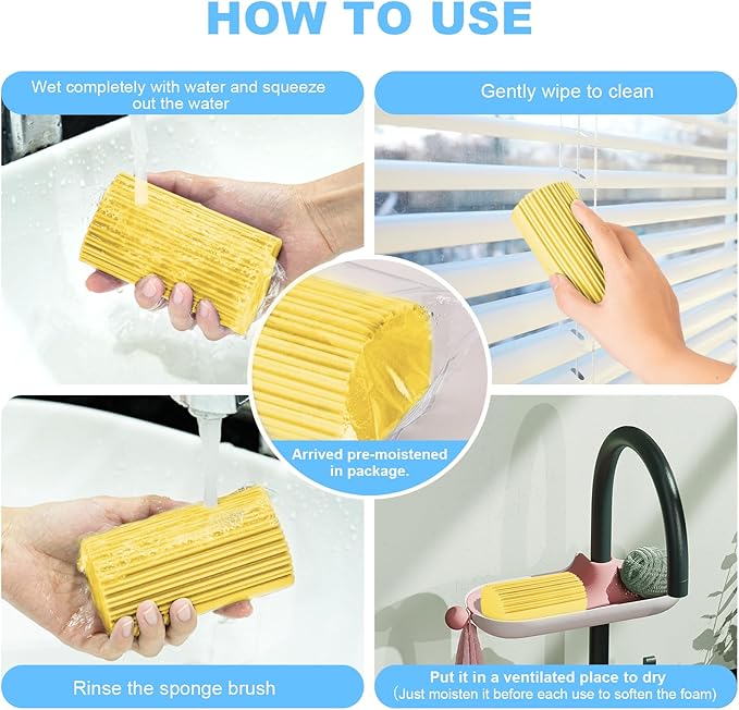 2-Pack Damp Clean Duster Sponge, Magic Sponge Eraser Baseboard Cleaner Tool, Dusters for Cleaning Blinds, Glass, Vents, Railings, Mirrors,Window Track Grooves and Faucets