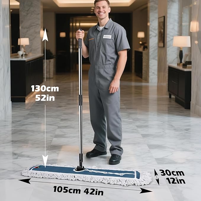 42" Commercial Mop,MASTERTOP Heavy Duty Dust Floor Mop with 52" Long Handle,Large Industrial Wet Dry Mops,Sweeper Broom for Hardwood, Tile, Laminate,Garage,School,Mall - 1 Cotton & 1 Microfiber Pad