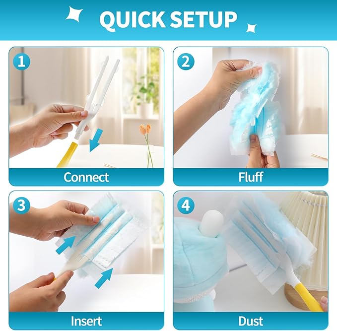 30 Count Microfibre Feather Duster Refills Compatible with Swiffer Dusters, Disposable Static Dust Removal Refills, Multi-Surface Duster with 1 Pcs Short Handle(Unscented, Pack of 1)