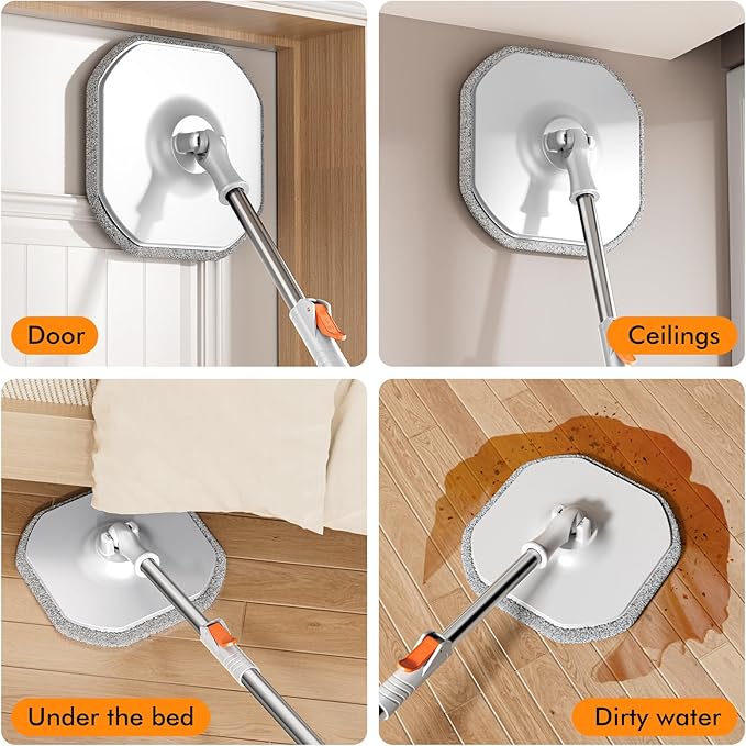 Spin Mop and Bucket Set with Separate Dirty and Clean Water,360° Spin Mop and Bucket System with Widening Foldable Handle,2 Replaceable Mop Pads,Square Mop for Floor Hardwood Tile Marble Wall Cleaning