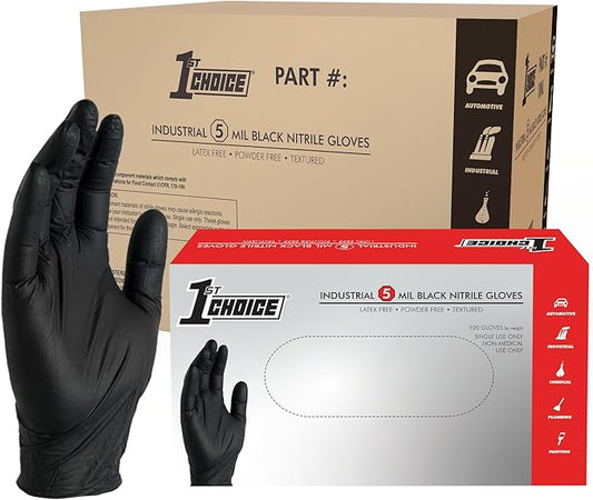 1st Choice Black Nitrile Gloves Disposable Latex-Free 5 Mil Textured for Cooking, Cleaning, Food Prep, X- Large, Case of 1000