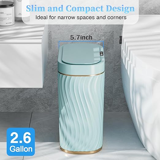 Bathroom Trash can with Automatic Touchless Lid, 2.6 Gallon Motion Sensor Small Garbage Can, Slim Waterproof Smart Trash Bin for Bedroom, Office, Living Room