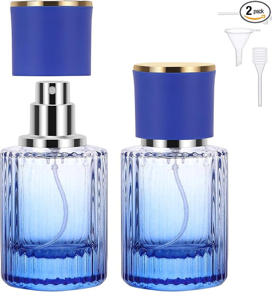 Segbeauty 1oz Glass Perfume Bottle Empty, 30ml Vintage Refillable Travel Spray Bottle, Pack of 2 Blue Perfume Atomizer, Large Travel Cologne Sprayer Cologne Spray Bottle for Dispensing Fragrance
