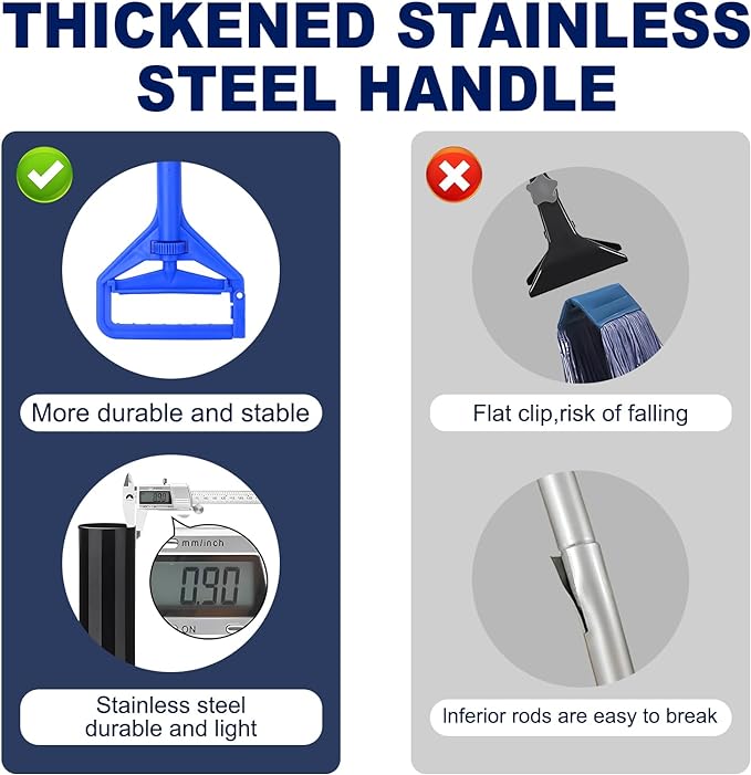 KeFanta 60 Inch Mop Handle Commercial Heavy Duty,Industrial Metal Mop Stick Replacement Quick Change,Wet Mops Head Replacement Holder for Floor Cleaning