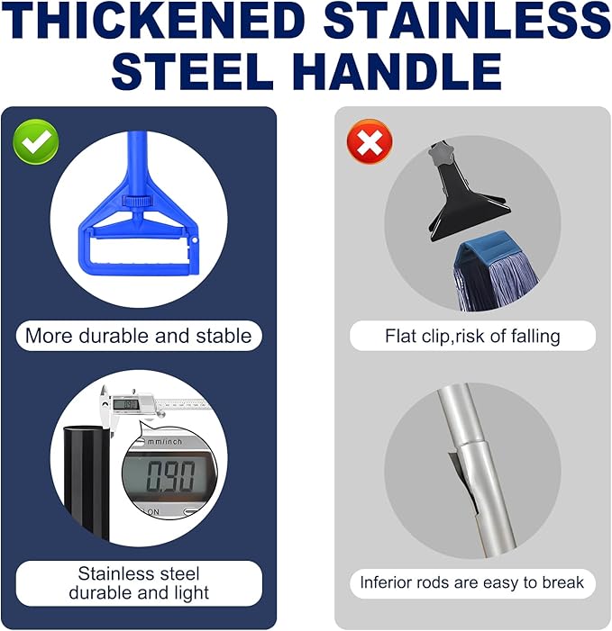 KeFanta 60 Inch Mop Handle Commercial Heavy Duty,Industrial Metal Mop Stick Replacement Quick Change,Wet Mops Head Replacement Holder for Floor Cleaning,3 Pack