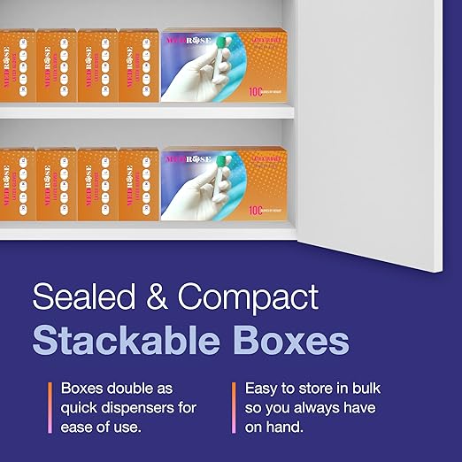 MedRose Large Latex Gloves - 100 Count Rubber Gloves - Disposable Gloves Powder Free, Waterproof, White