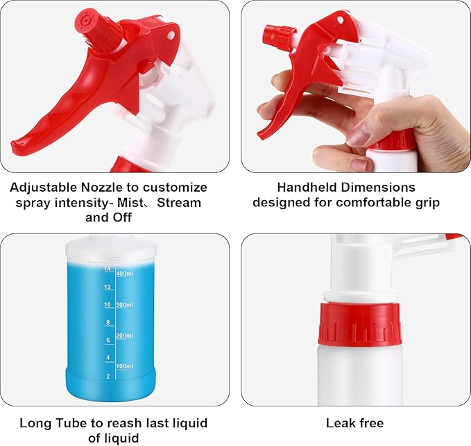Eccliy 12 Pcs 16 Oz Plastic Spray Bottle, Adjustable Empty Reusable Sprayer for Cleaning, Planting, Water, Bathroom and Kitchen, BBQ, Commercial and Residential(Red,Measurements)