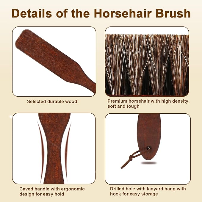 Soft 100% Horsehair Upholstery Brush with Wood Handle,Natural Horsehair Bristles Felt Brushes Horse Cleaning for Felt Hat/Cowboy Hat/Shoes/Clothes/Suits/Hat/Bench/Couch/Furniture/Bed