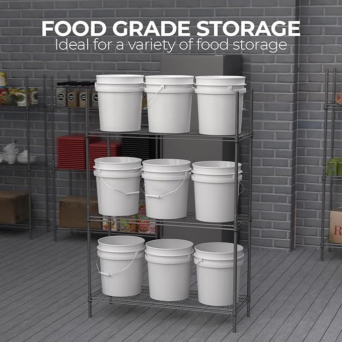 3.5-Gallon White Bucket Pail Container with Lid | Food Grade | Heavy-Duty Extra Durable | Metal Handles with Plastic Grip for Easy Carrying | Multi-Use | Easy Stack and Store | BPA Free - 3 Pack