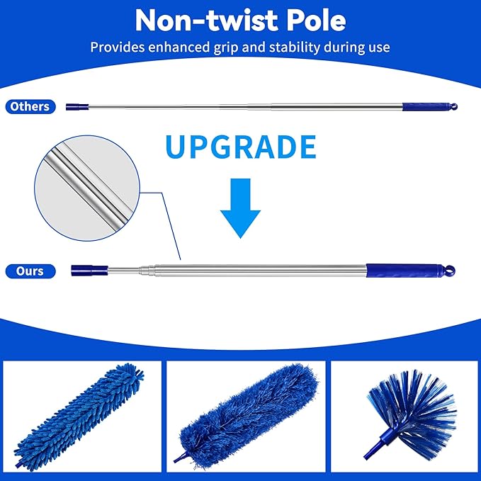 Dusters for Cleaning, Duster with Extension Pole 5 in 1 Kit, Cobweb Duster, Long Dusters for High Ceilings, Microfiber Dusters for Ceiling Fan, Blinds and Furniture