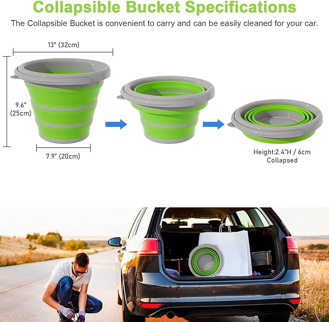 Collapsible Bucket with Handle - 10L (2.6 Gallon) Portable Water Bucket for Car Wash Household Cleaning,for Outdoor Garden Camping Fishing Car Wash Space Saving- Green