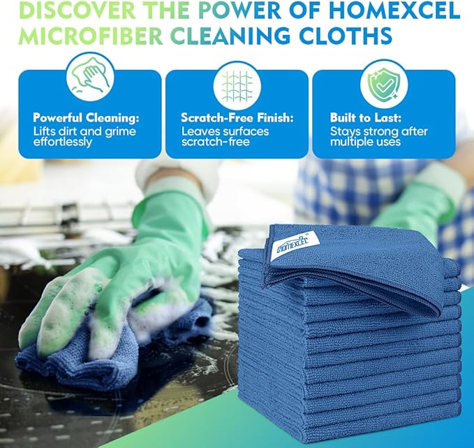 HOMEXCEL Microfiber Cleaning Cloth 12 Pack 12.5 x 12.5 inch Microfiber Towels for Cars Ultra Absorbent Car Washing Cloth Lint Free Streak Free Cleaning Rags for Car, Kitchen Window Lake Green