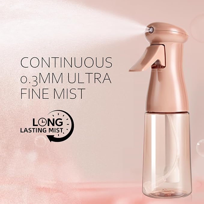 Spray Bottle For Hair, Continuous Mister Sprayer, Ultra Fine Mist Empty Spraying Water Bottles for Hairstyling, Barbers, Salons, Essential Oil Scents, Cleaning, Plants (2 Pack, 6.8 OZ)