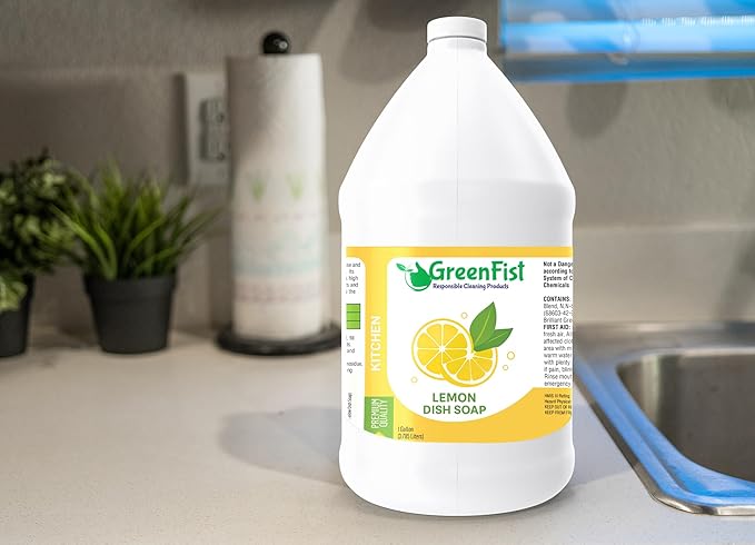 GreenFist Dish Soap Professional Detergent Liquid Pot & Pan Dish-Wash - Light or Heavy Use (Lemon, 1 Gallon)