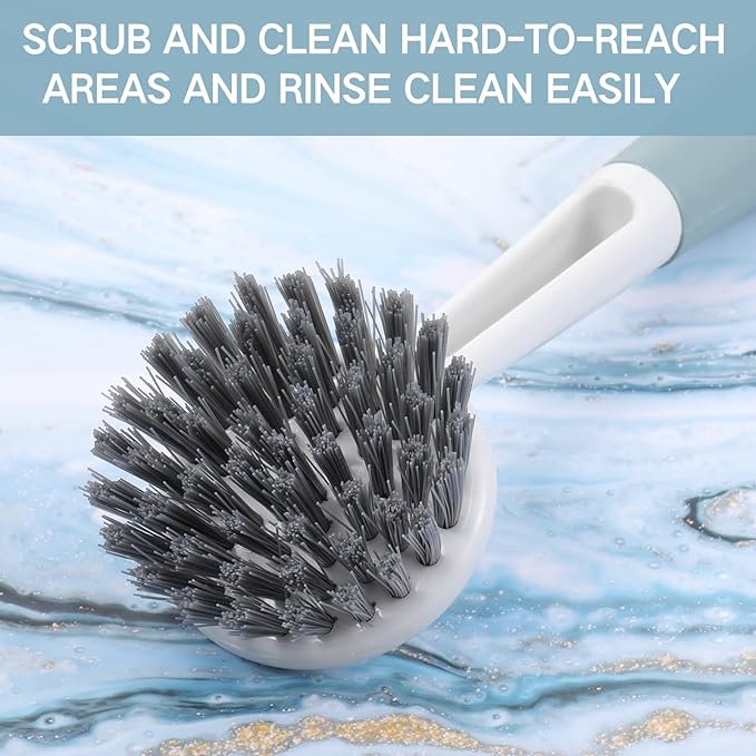 Patelai 12 Pack Kitchen Scrub Dish Brush with Long Handle Dish Scrubber with Stiff Bristles Scrub Brushes for Kitchen Dishes Washing Tools, Pots, Pans and Sink Cleaning (Celadon)