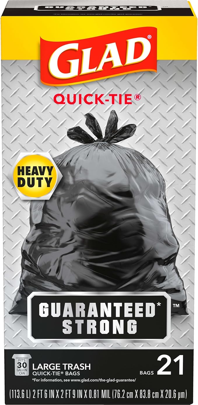 Glad Trash Bags, Strong Quick-Tie Large Garbage Bags - 30 Gallon - 21 Count (Package May Vary)