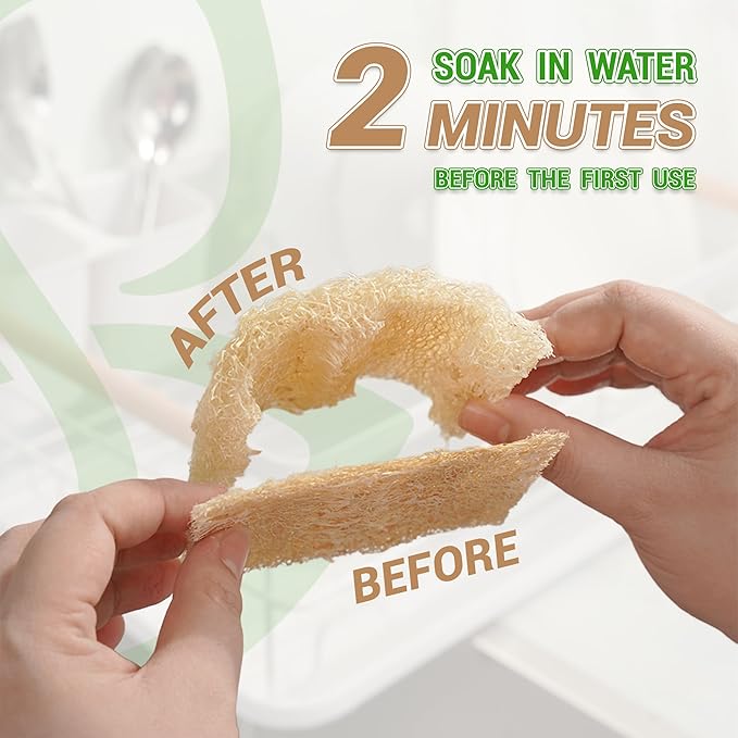 Natural Loofah Dual-Sided Scouring Pads, Plant-Based Non-Scratch Scrubbers for Kitchen Cleaning, Dishwashing, Household Use, 12 Count