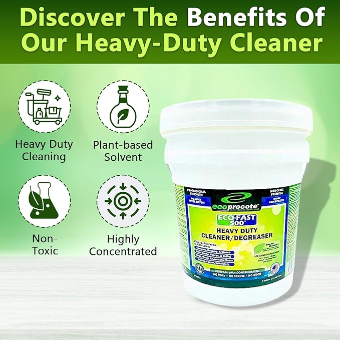 EcoFast 500 New & Improved Heavy-Duty Degreaser Cleaner — Non-Toxic, Biodegradable Grease Stain Dissolver — Multi Use Concentrate for Kitchen, Automotive, Floor, Wood, Fabric, Driveway — 5 Gallon