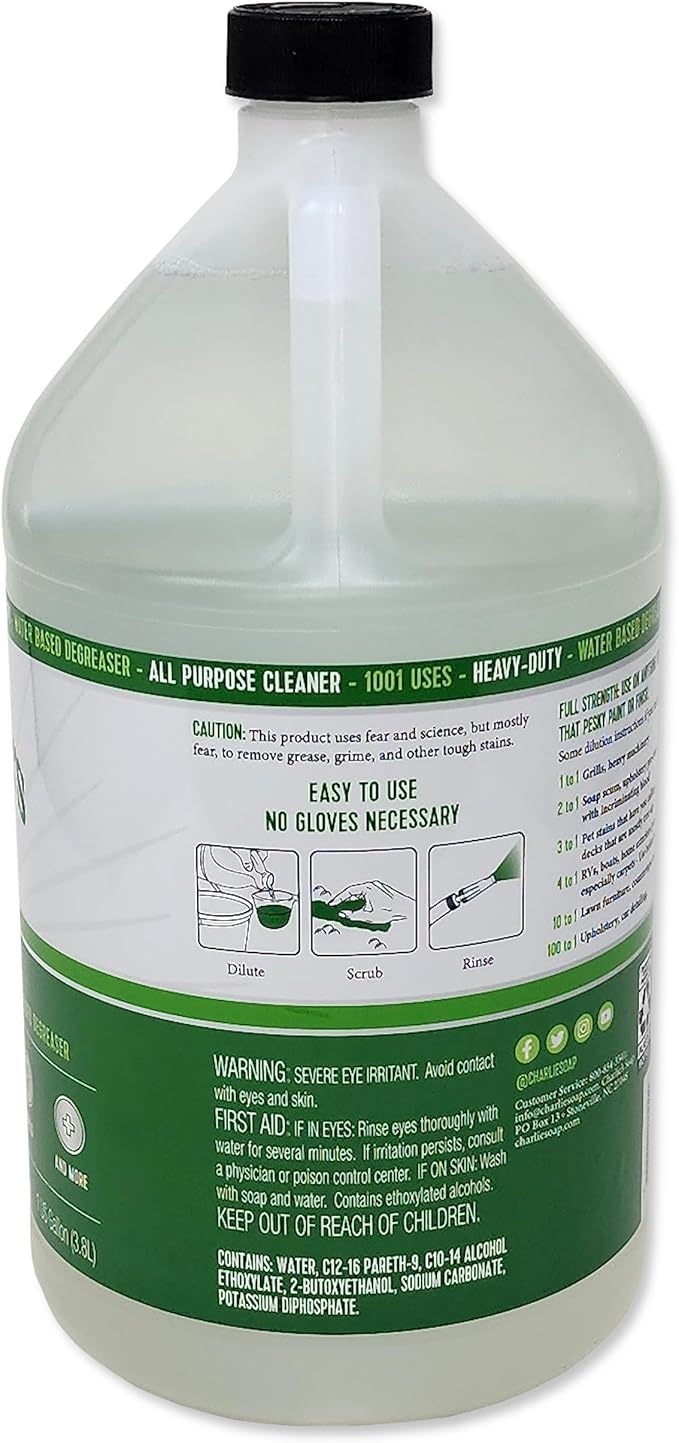 Charlie's Soap 1001 Cleaner - Heavy Duty Biodegradable Concentrated All Purpose Water Based Degreaser (1 Gallon, 1 Pack) - Safe Residential, Commercial, & Janitorial Cleaner