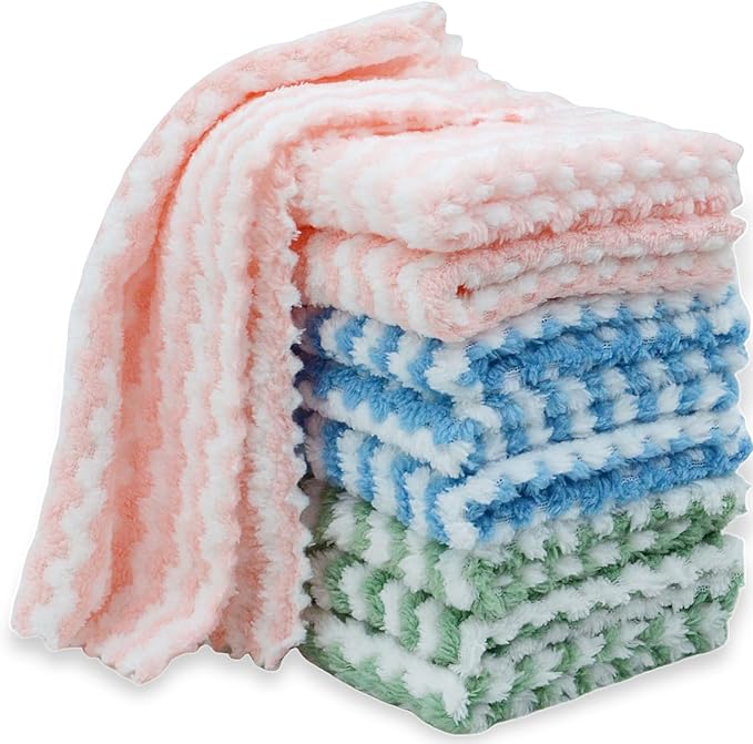 10PACK Kitchen Cleaning Cloths, Microfiber Dish Cloths: All-Purpose Washing/Soft/Lint Free/Absorbent/Quick Dry Reusable Washable Towels for Bathroom/Car/Glass, 10''x10'' - Mixcolor
