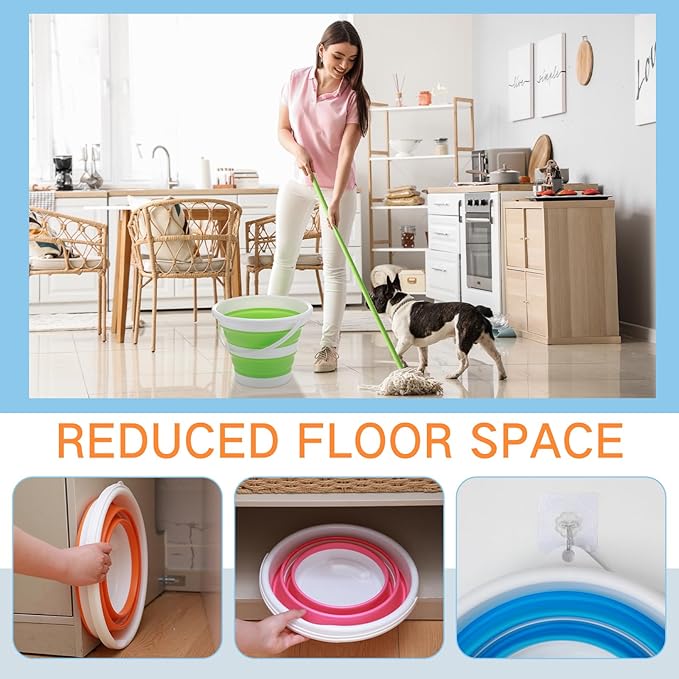 Pickmesh 4 Pcs Autumn Camping Collapsible Bucket, Small Cleaning Bucket with Handle 2.6 Gallon (10l) for Household Outdoor Car Washing Portable Camping Beach Sand Tub(Blue, Green, Orange, Pink)