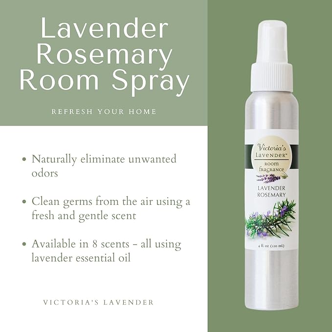 Victoria's Lavender Room Spray, All Natural Home Essential Oil Concentrated Room Fragrance, Air Freshener, Bathroom Odor Eliminator - Made in the USA, Lavender Rosemary - 1 Pack (4 Fl Oz)