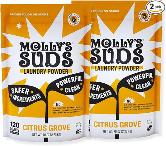 Molly's Suds Original Laundry Detergent Powder | Clean Laundry Detergent Powder for Sensitive Skin | Simple, Effective Ingredients, Stain Fighting | 240 Loads (Citrus Grove)