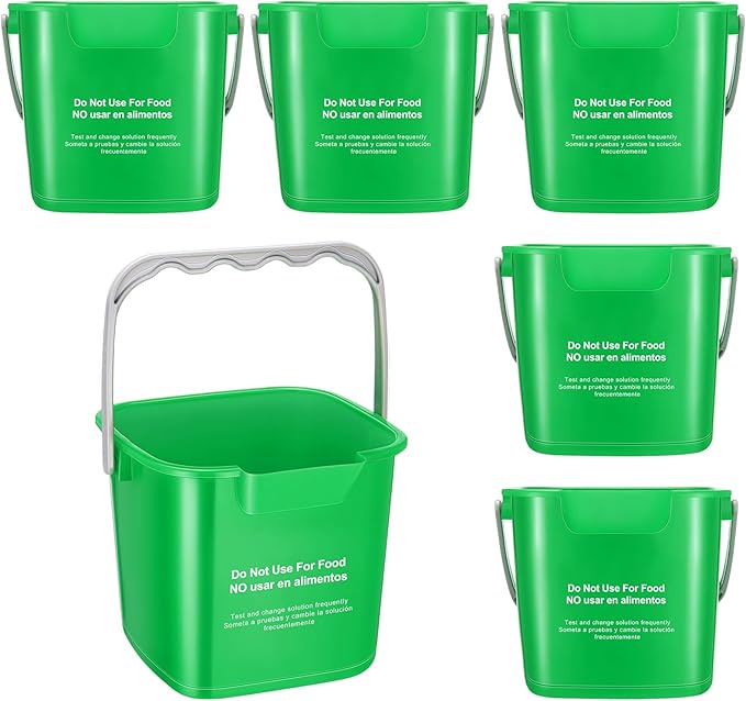 Roshtia 6 Pcs 3 Quart Cleaning Bucket Small Sanitizing Square Bucket Detergent Pail for Home Commercial Restaurant Kitchen Office School (Green)