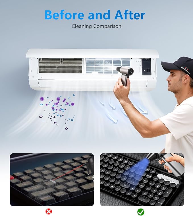 Jiaao 320000RPM Electric Air Duster, Stepless Adjustable Cordless Air Blower with Brushless Motor, 10000mAh Rechargeable Dust Cleaner for Computer/Keyboard/Car/Home/Outdoor, Replace Canned Air