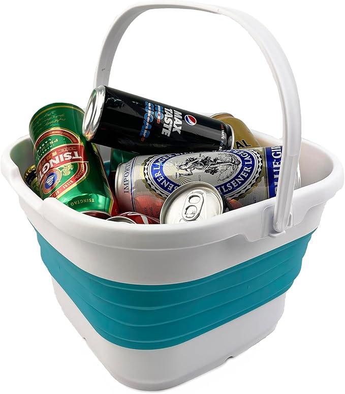 SAMMART 9.5L (2.5 gallon) Collapsible Rectangular Handy Bucket (Ceramic Blue/Pale Purple(Set of 2))