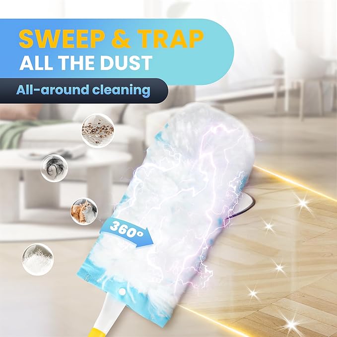 Duster Kit for Swiffer Duster Refill: 50 Heavy Duty Refills + 2 Handles | 3X Grip & Static Tech | Car, Furniture & Electronics Dry Cleaning