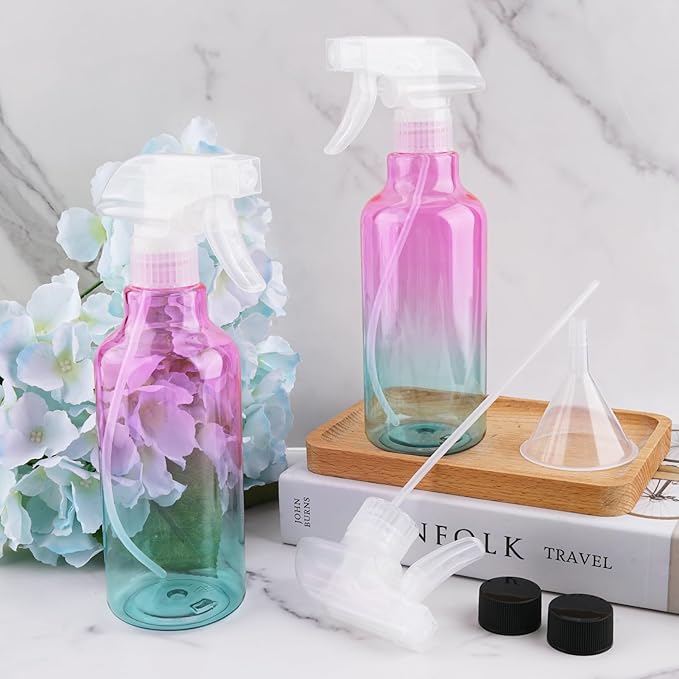 Plastic Spray Bottle 16.9oz Empty Spray Bottles Refillable Container Trigger Sprayer for Cleaning Solutions, Water, Plants, Pet, Essential Oils, Hair, 2 Pack (gradient)
