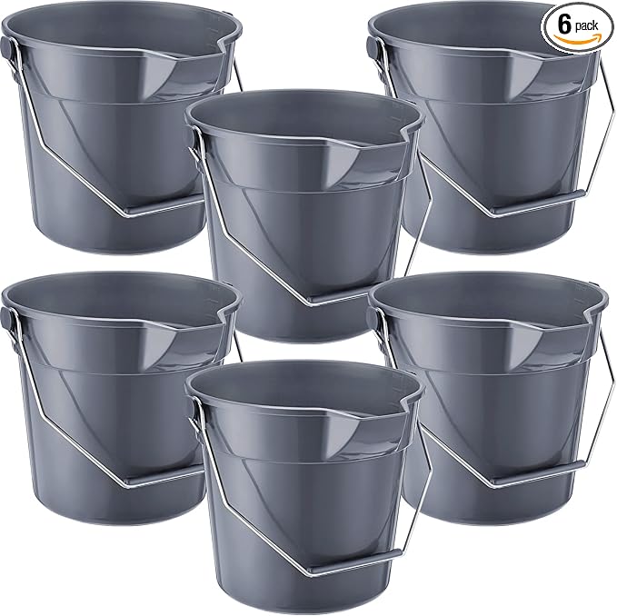 6 Pcs 2.5 Gallon Bucket for Cleaning Plastic Heavy Duty Clean Bucket with Handle and Spout Industrial Storage Container(Grey)