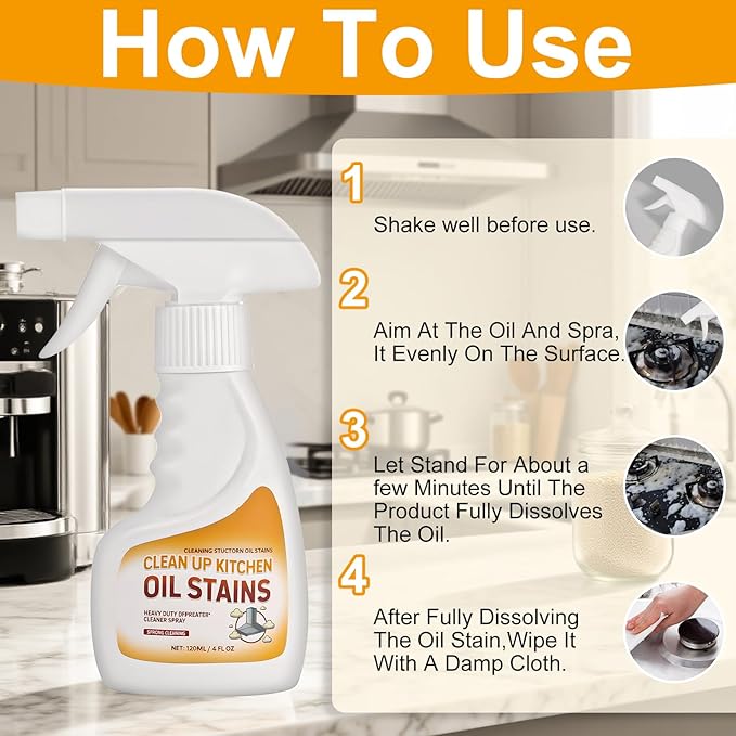 Clean Up Kitchen Oil Stain Remover, Heavy Oil Stains Cleaner, Degreaser Spray, For Cleaning Stovetop, Oven, Range Hood, Countertops, Grill, Backsplash